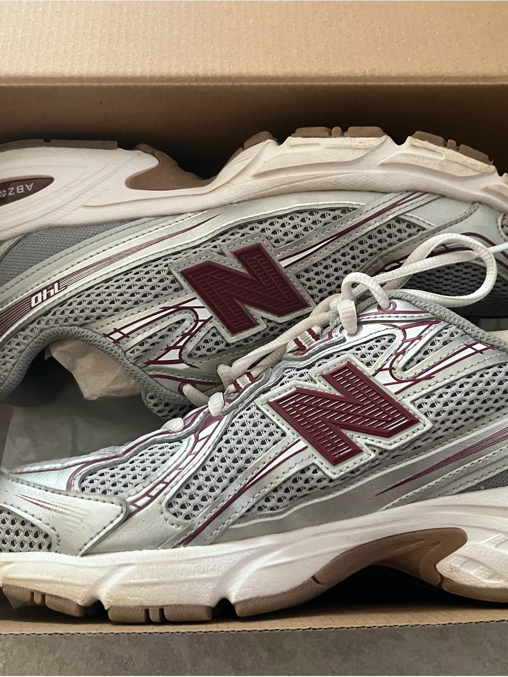 New Balance Silver and Burgundy Mesh Running Sneakers